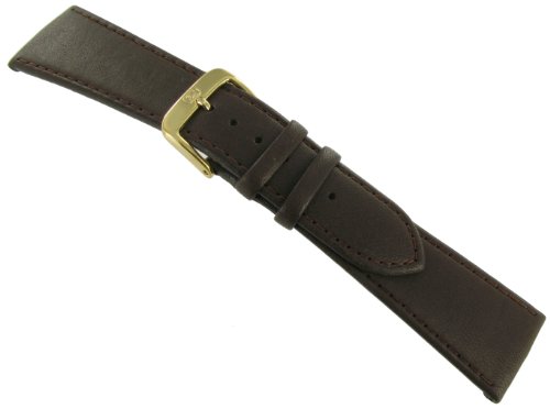24mm Di-Model Anti-allergic Lightly Padded Stitched Genuine Calfskin Leather Brown Watch Band Regular Softina