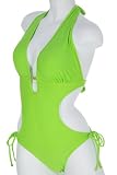 Lime Green Halter Tie Side Monokini Swimsuit with Removable Soft Pads