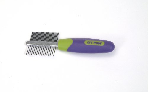 Dog Grooming Brushes:Li'l Pals Double-Sided Purple and Green Grooming Comb for Dogs, Extra Small