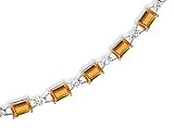 14K White Gold Genuine Emerald-cut Citrine and Diamond Bracelet
