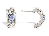 14K White Gold Genuine Oval Tanzanite and Diamond Hoop Earrings