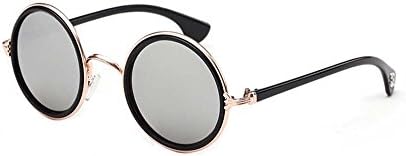 Male and female models circular frame Colorful retro reflective sunglasses tide wild (Gold frame Silver Lens)