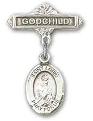 Sterling Silver Baby Badge with St. Louis Charm and Godchild Badge Pin
