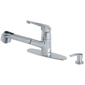 Price Pfister 53P50SS Genesis Single-Handle Kitchen Faucet with Pull-Down Spout Sprayer and Soap Dispenser, Stainless Steel