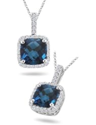 1/4 (0.21-0.27) Cts Diamond & 2.05 Cts Blue Topaz Pendant in 14K White Gold