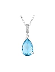 Blue Topaz Tear Drop Pendant Necklace 3.5 Carat (ctw) in Sterling Silver with Chain
