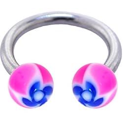 Blue Funky Flower Horse Shoe Circular Barbell