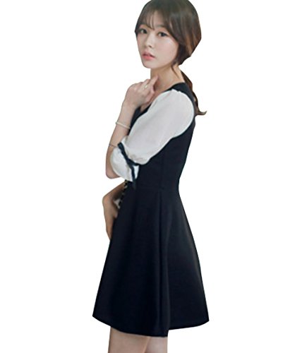 【ARINCO】 袖 りぼん キュート 清楚 ワンピース レディース エレガント ブラック サイズ S M L XL XXL