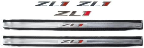 2010-14 ZL1 Camaro Genuine GM Exterior Emblems &amp; Door Sill Step Plate Inserts 5pc Combo Kit - Black Silver &amp; Red