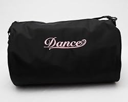 LARGE BLACK DANCE DUFFEL BAG - EMBROIDERED IN PINK "DANCE" - LARGE SIZE