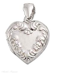 Sterling Silver Floral Embossed Heart Locket Pendant