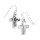 Sterling Silver Reversible Plain and Filigree Design Cross Earring