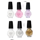 6x Konad Special Polish Pastel Violet+pastel Pink+silver+gold+white+top Coat for Nail Art Design+ Free Gift Swisa Nail Buffer