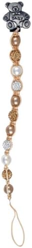 Shamballa Inspired Peach and White Crystal Balls and Pearls Teddy Bear Neutral Baby Girl Boy Pacifier Clip Holder