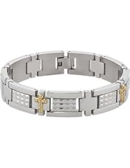 Stainless Steel Bracelet with 10kt Yellow Crosses and .28 ct tw Diamonds olished B944d