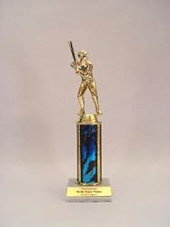 8 Inch Quick Ship Single Column Trophy: Female Softball Figure, Red Column (Includes Free Engraving)