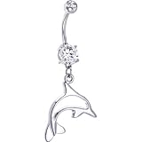 Crystalline Gem Hollow Dolphin Belly Ring
