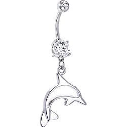 Crystalline Gem Hollow Dolphin Belly Ring