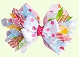 Baby Dry Goods 050-07 Hair bow- red white spiral, stars, pink