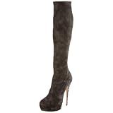 Casadei Suede Leather Knee High Boot with Metallic Studded Heel