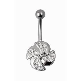 Sterling Silver Belly Button Ring with CZ Stones