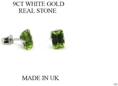 New 9CT White Gold PERIDOT Emerald Cut Stud Earrings (GW162) WHITE GOLD STUD EARRING / White Gold Stud Jewellry (MADE IN UK WITH