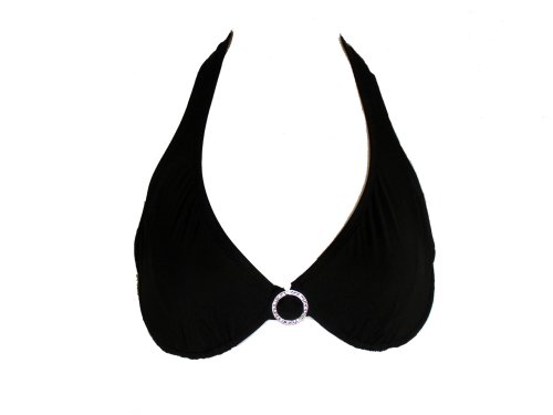 Black Bra Bikini Halter Top 32D with Jeweled Circle Accessory