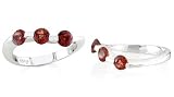 Round Cut Garnet Three-Stone Ring Sterling Silver