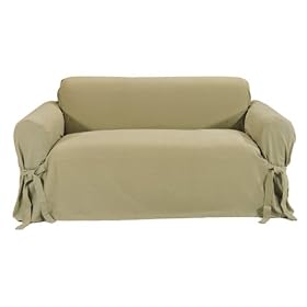 Classic Slipcovers Printed Classic Stripe Canvas Loveseat Slipcover, Blue