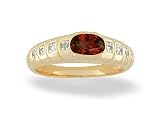 14K Yellow Gold Genuine Oval Garnet and Diamond Ring