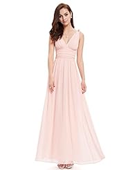 A-line V-neck Lace Floor Length Chiffon Natural   Waistline Bridesmaid Dress 