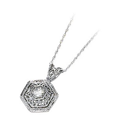 Stunning! 14k White-gold 03.00 MM (1/10 CT) Moissanite Filigree Pendant-necklace
