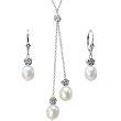 Natural White Isabella Cultured Pearl Drop Rose Lariat and Drop Earrings Set in Platinum Overlay CAREFREE Sterling Silver