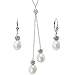 Natural White Isabella Cultured Pearl Drop Rose Lariat and Drop Earrings Set in Platinum Overlay CAREFREE Sterling Silver