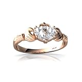 14k Rose Gold Pear Genuine White Topaz Celtic Claddagh Ring