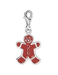 Sterling Silver Enameled Gingerbread Man Clip On Charm with Lobster Clasp in Gift Box