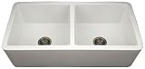 LuxExclusive Double Bowl Kitchen Sink with a Smooth Front Apron LUX-WH3744: 36.75W x 18.5L x 10.5H