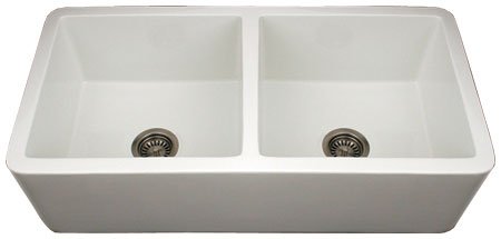 LuxExclusive Double Bowl Kitchen Sink with a Smooth Front Apron LUX-WH3744: 36.75W x 18.5L x 10.5H