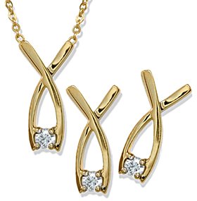 Diamond Wishbone Pendant & Earrings