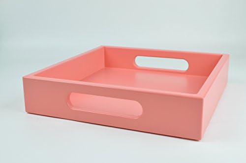 Serving Tray with Handles Coral Matte Lacquer 12 in Square