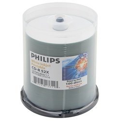 100 Philips 52x CD-R 80min 700MB White Inkjet Hub in Cake Box
