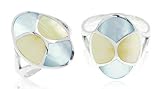 Blue & Yellow Mother of Pearl Right Hand Ring Sterling Silver