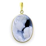 14K Mother Holding Baby Agate Cameo Pendant