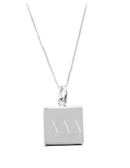 Sterling Silver Engravable Monogrammable Flat Square Pendant with Box Chain Necklace