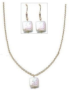 Click here to buy Moon Beam - Square Necklace and Earring Set - White Fresh Water Pearl.