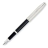 Cross Century II Sterling Silver/Black Lacquer Fountain Pen with Silver Plated Appointments and 18 Karat Gold/Rhodium Plated Nib