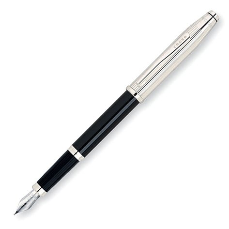 Cross Century II Sterling Silver/Black Lacquer Fountain Pen with Silver Plated Appointments and 18 Karat Gold/Rhodium Plated Nib