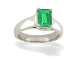 14K White Gold Genuine Emerald-cut Emerald Solitaire Ring