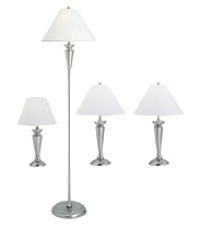 Buy Grandrich G-4411-4 Grandrich G-4411-4 Lighting Set with One Floor Lamp, Two Table Lamps, and One Accent Lamp, Satin Steel with White Shade