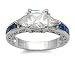 Princess and Trillion Cut CZ Blue Baguette Ring